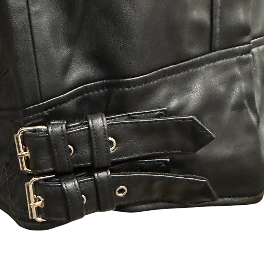 Zara Black Leather Moto Jacket Biker Festival Goth Grunge Rave Concert Size XL - Picture 6 of 9